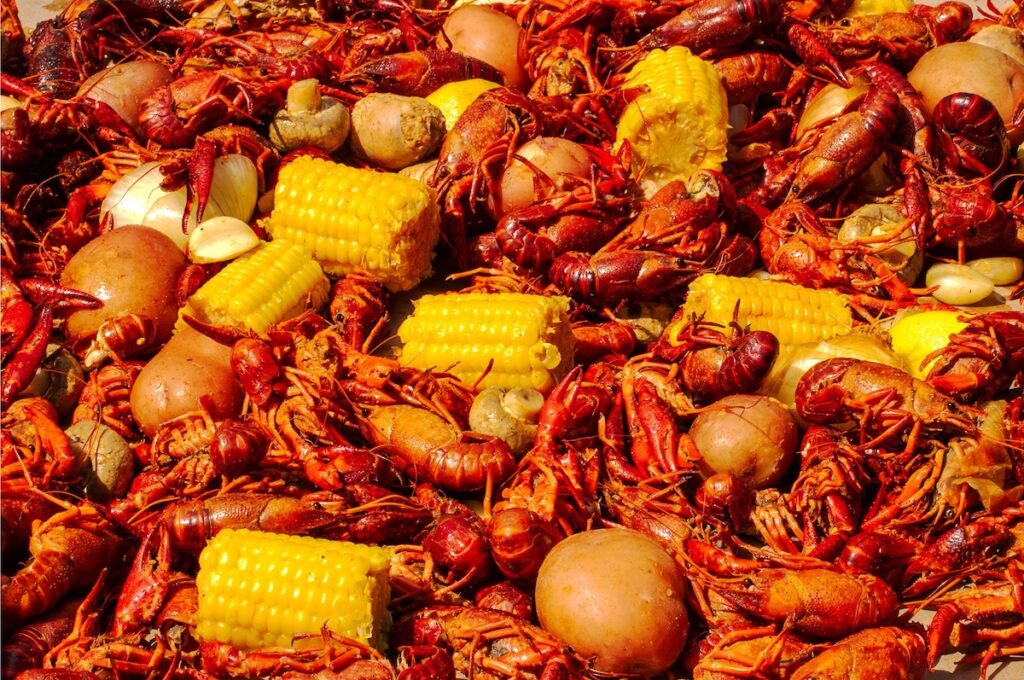 Crawfish, corn, and potatoes