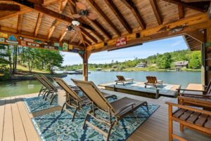 Lake dock with chairs