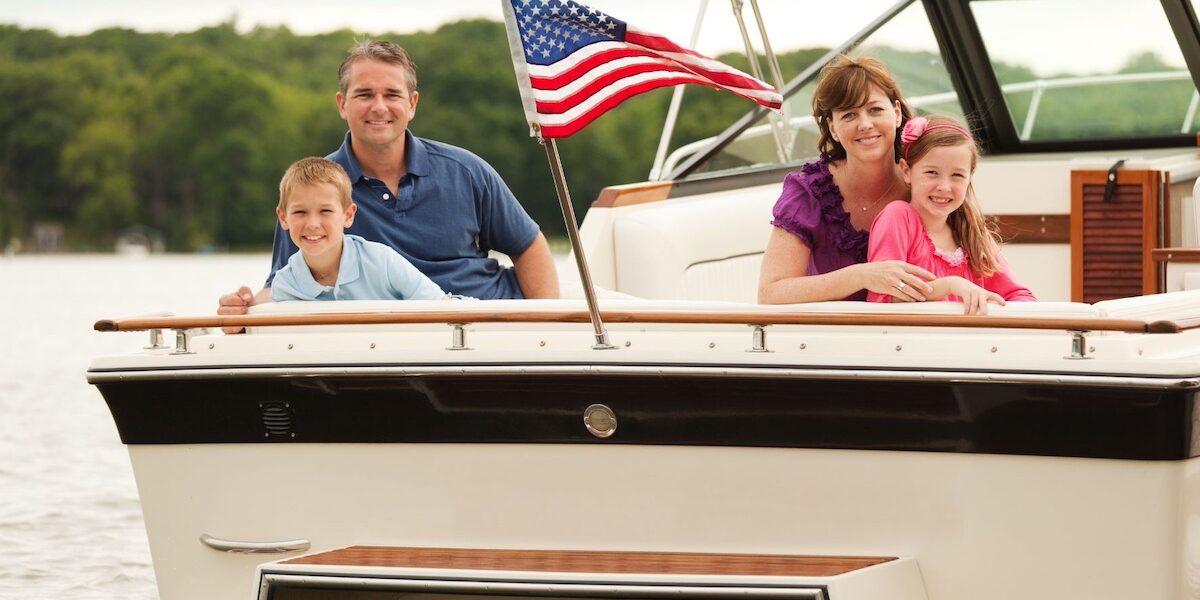 Family enjoying boating