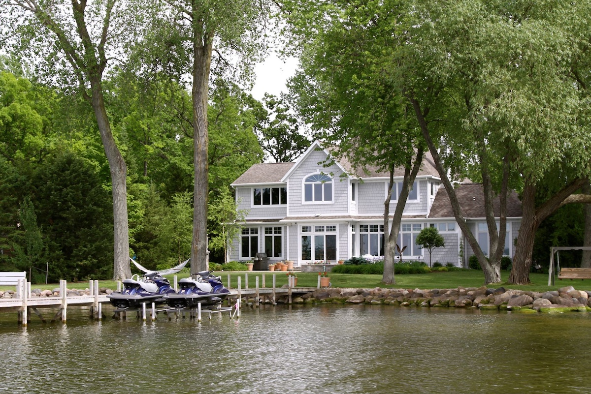 Lake house scene from the water