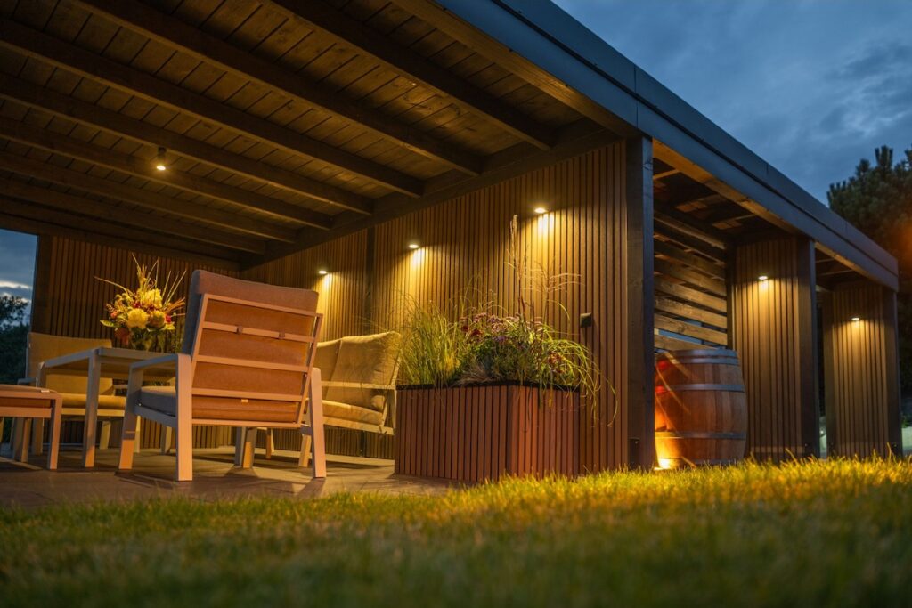 Outdoor lighting in seating area