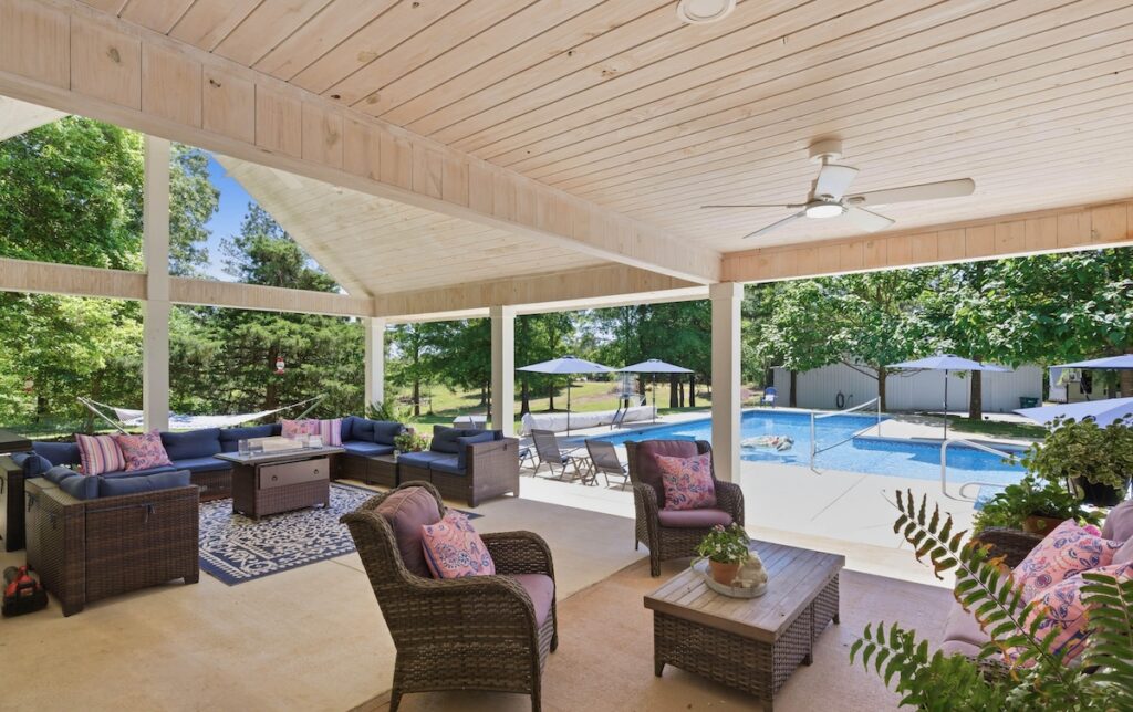 Covered patio and pool area