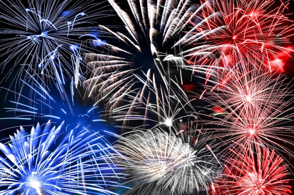 Red, white, and blue fireworks.