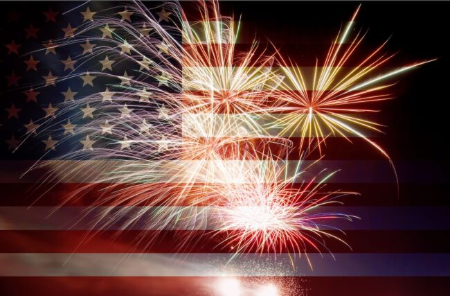 American flag with fireworks