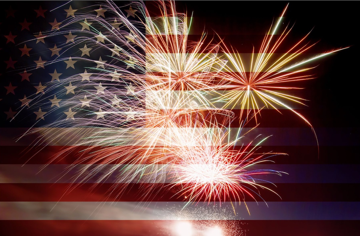 American flag with fireworks