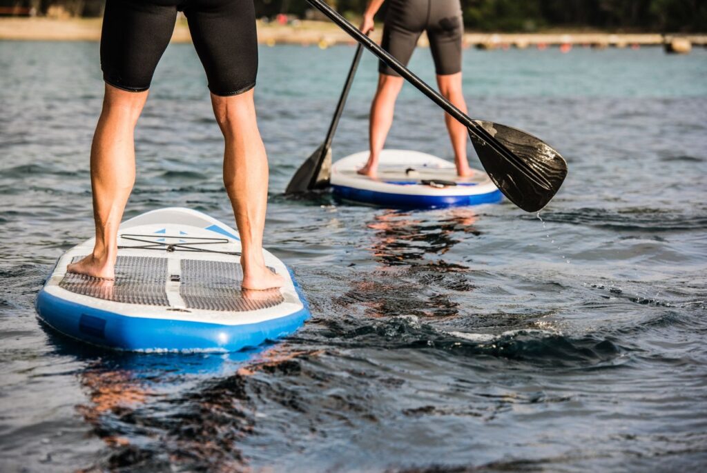 Couple paddleboarding