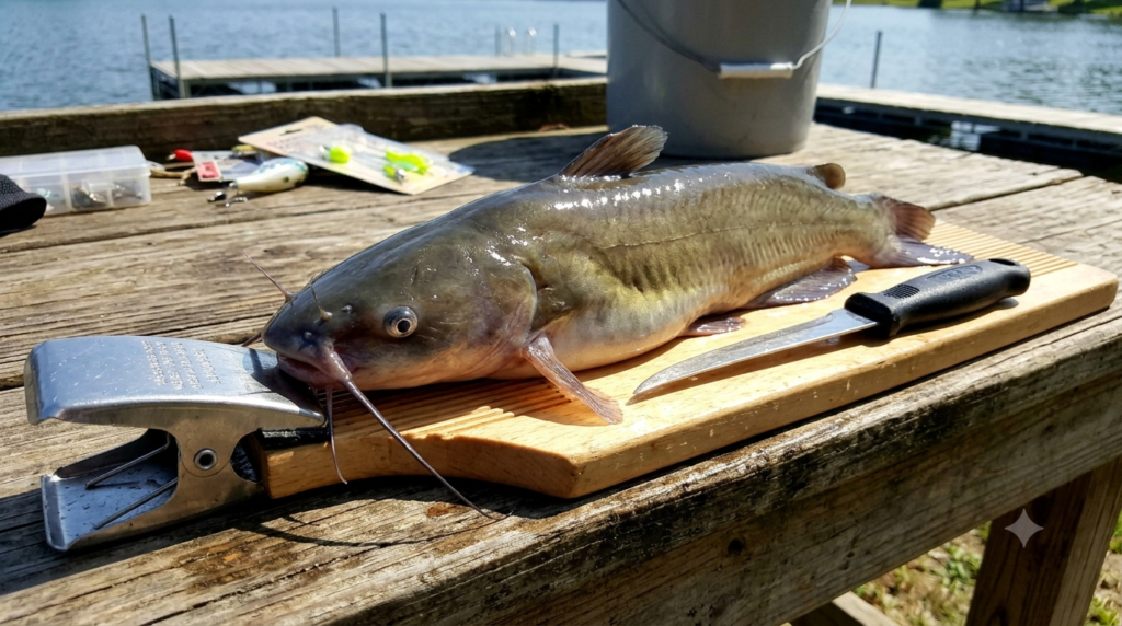 Catfish on a cleaning board