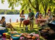 Group enjoying labor day by the lake.