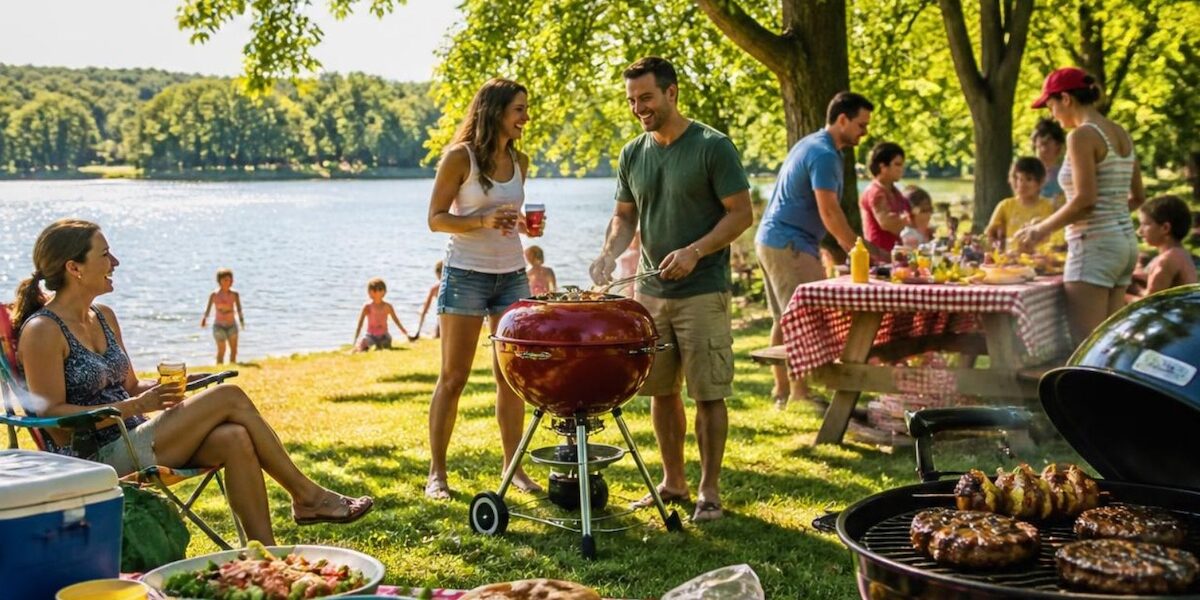Group enjoying labor day by the lake.