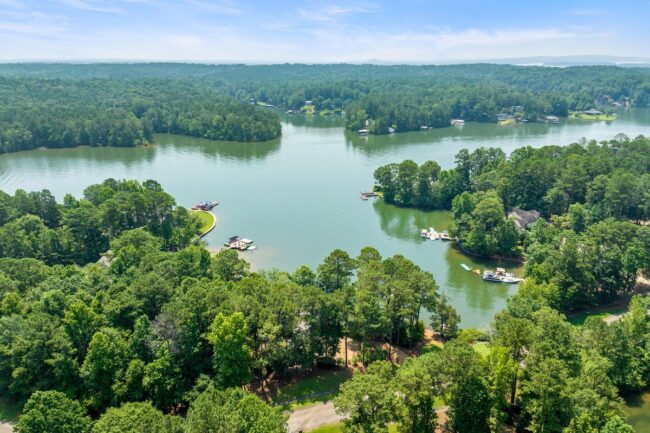 Aerial shot of homes on Lake Martin