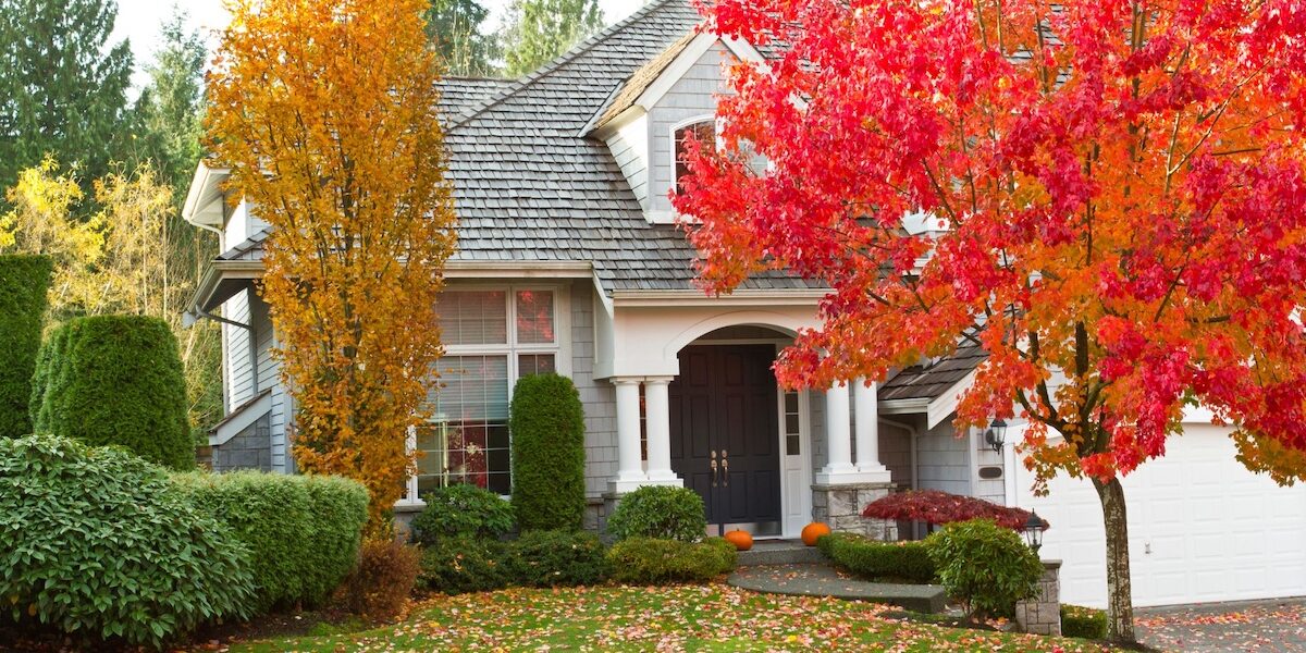 Fall scene with home from front.