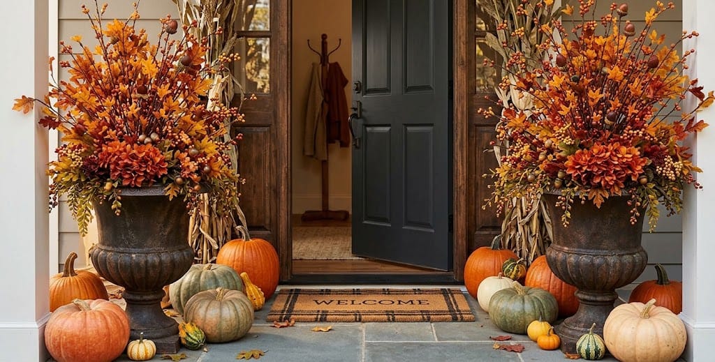 Fall decorated entryway